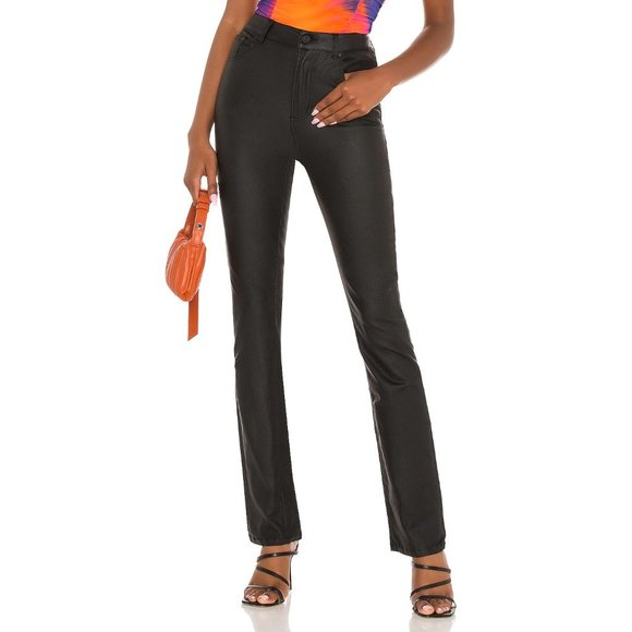 AFRM Heston High Rise Straight Leg in Coated Black Rinse Wash - Picture 1 of 8
